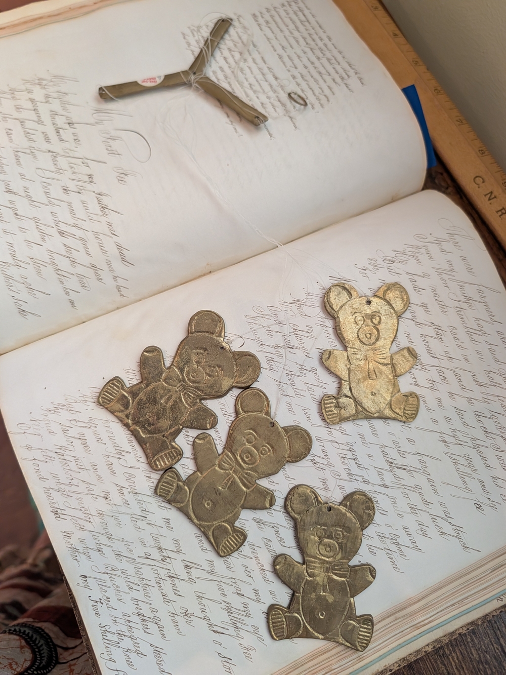 Vintage Brass Teddy Bear Wind Chime Home Accents